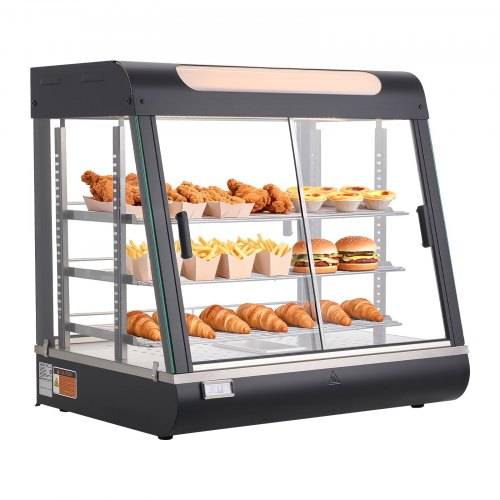 VEVOR 3-Tier Commercial Food Warmer Display, 1200W Food Display Warmer with LED Light, Top Storage and Adjustable Shelves, 30-85℃ Steam Heating, 106Qt/100L for Hamburger, Pizza, Bread, Fried Chicken