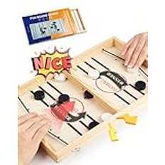 NETONDA Bord hockey brädspel förälder-barn interaktion sling puck spel trä bordshockey bärbart schackbräde set perfekt leksak för barn familj födelsedag jul festspel