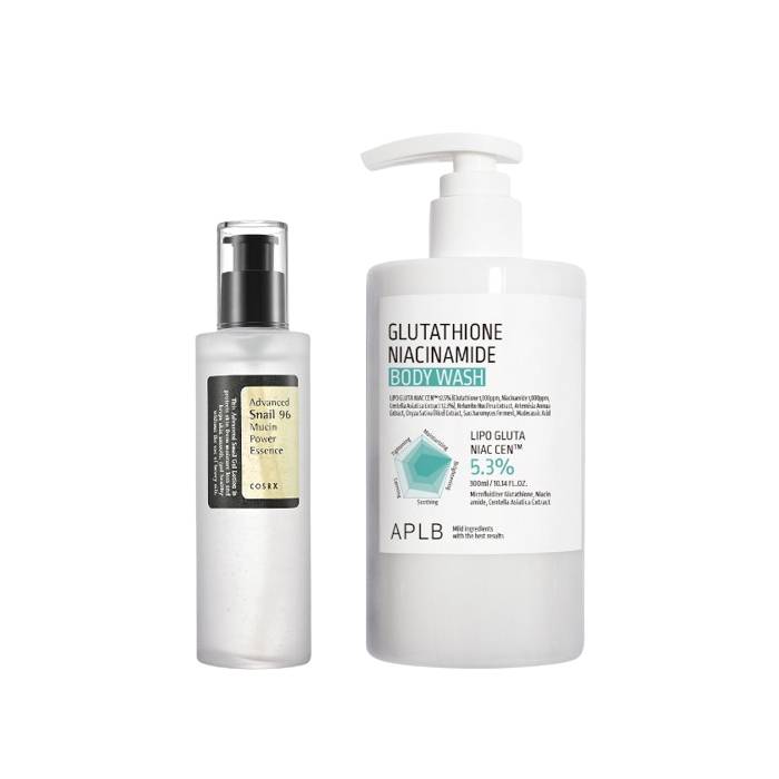COSRX - Advanced Snail 96 Mucin Power Essence 100ml + APLB - Glutathione Niacinamide Body Wash - 300ml Set - black
