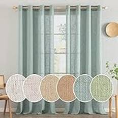 MIULEE Set med 2 genomskinliga linnegardiner med öljetter moderna gardiner för två balkongdörrar för vardagsrum sovrum H x L 245 x 140 cm turkos