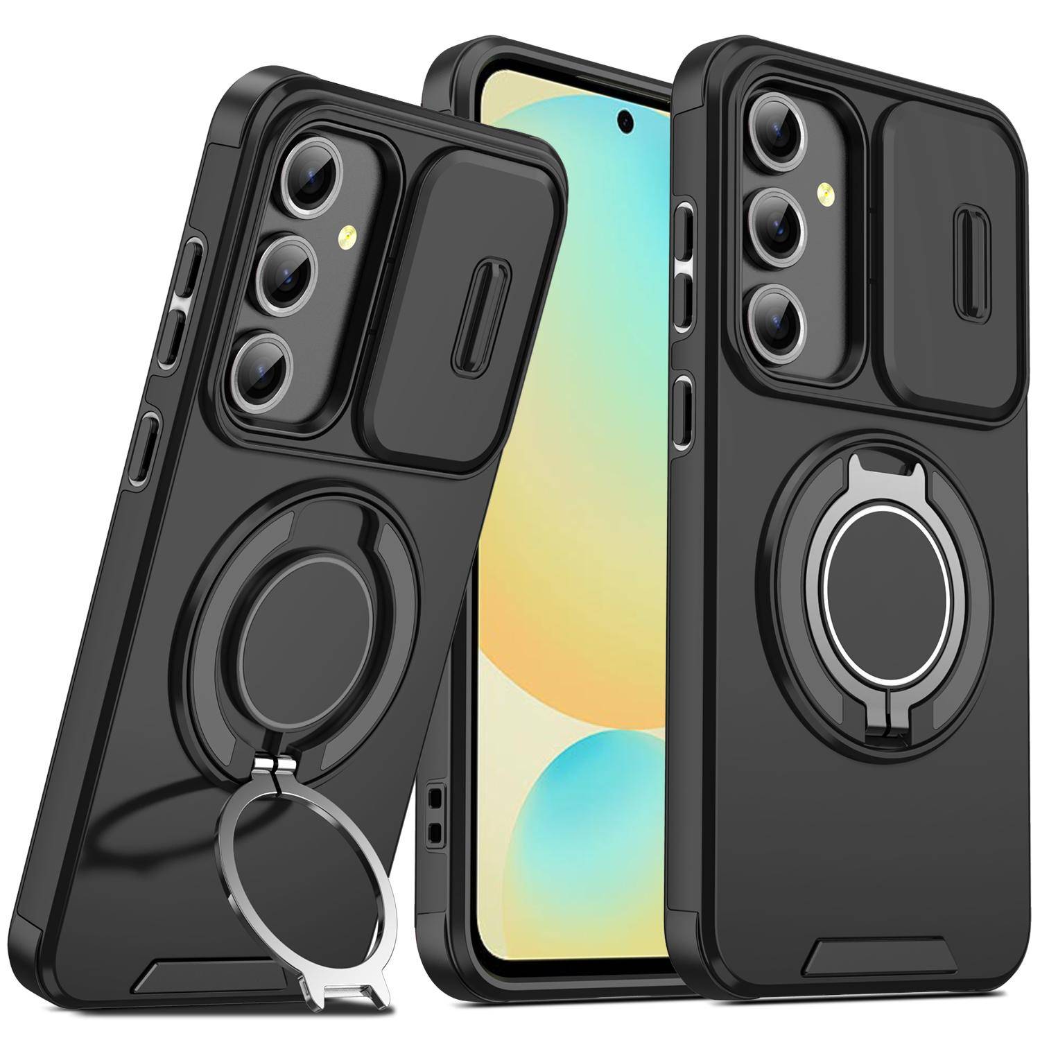 För Samsung S20 FE Fodral Galaxy S23 FE S21 S22 S23 Skydd Magnetisk Ring Pansar Skydd för Kameralins med Skjutmekanism Magsafe Trådlös Laddning Skydd