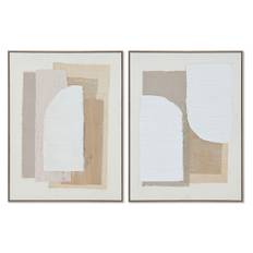 Skandinavisk Abstrakt Hvid Beige Maleri - ESPRIT - 62 x 3,2 x 82 cm (Sæt af 2)