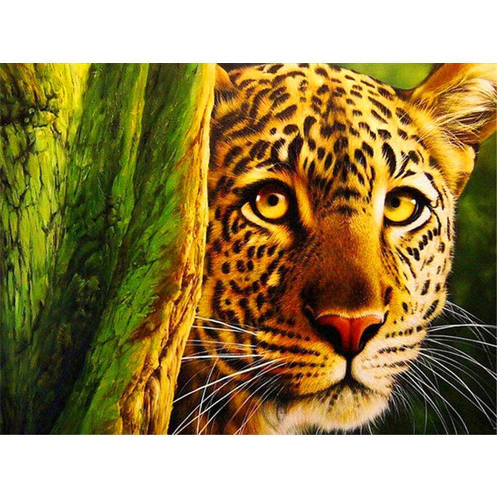5d Diamantmålning Kvinna Djur Diamantbroderiförsäljning Leopardbilder av Rhinestones Mosaikhantverk Full Square 40X50CM