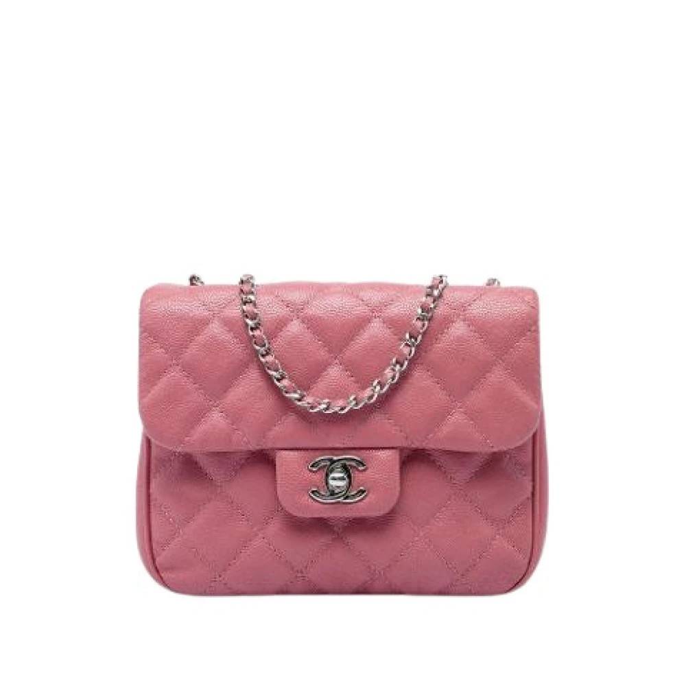 Chanel Vintage Pre-owned Quilted Caviar Leather Crossbody - Vintage - Dame - Lyserød - ONE SIZE - Uld