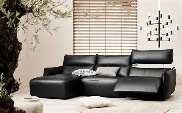 Natuzzi Editions C027 sofa med chaiselong TV - Sort Dream læder
