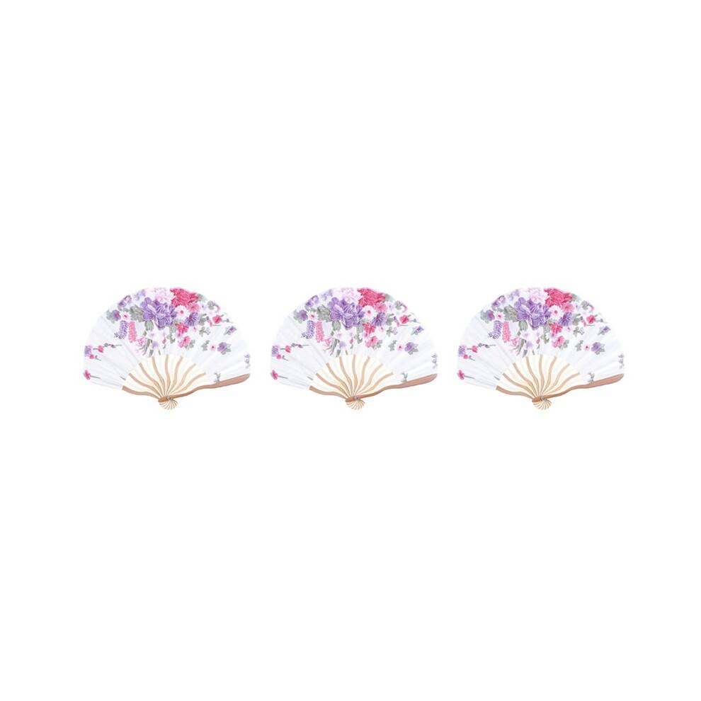 3X Bamboo Flower Printed Japanese Style Foldable Hand Held Fan Gift Decor