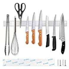 Ninonly Magnetisk knivstång 50 cm (20 tum) magnetisk knivhållare i rostfritt stål för förvaring av köksknivar, metallverktyg, installera med eller utan skruvar