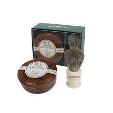 D.R. Harris Shaving Soap Almond Mahogny and Shaving Brush - Presentförpackning
