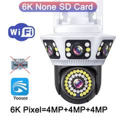 6K Outdoor WiFi Video Surveillance Camera 12MP Four-lens Three-screen AI Human Body Detection Bidirectional Voice IP Camera CCTV 6K Camera
