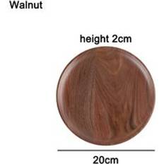 Mattallrikar av akacia och valnöt, runda tallrikar av massivt trä, stapelbara mattallrikar, naturliga serviser för rätter mellanmål - Valnötsomgång -20cm