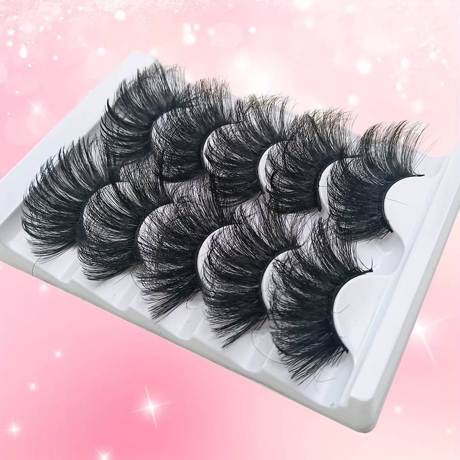 5 Pairs Of False Eyelashes, 25mm Soft And Comfortable, Super Thick And Fluffy, , Beginner Friendly, Long And Thick Section Eyelash Set