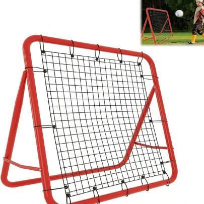 Football Rebound Net 100 x 65 cm - Vikbart med 4 justerbara nivåer - Träningstillbehör - Sports Rebound Wall - Rött stålrör + PE-nät - Röd