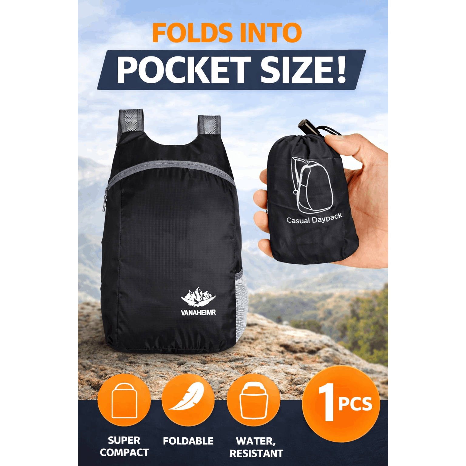Collapsible Backpack Ultralight Waterproof Black – Compact Outdoor Daypack For Travel, Hiking, Sports & Everyday