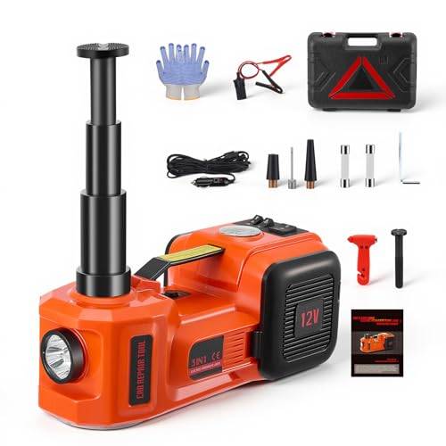 GJCrafts Elektrischer Hydraulik Wagenheber 5T, 150–530mm Hubhöhe, 12V 180W Auto Hebebühne mit Luftpumpe & LED Licht, für Reifenwechsel, SUV Limousine Kombi