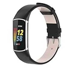 Läderremmar kompatibla med Fitbit Charge 6 rem, justerbart ersättningsarmband premium läderband för Fitbit Charge 5 / Charge 6 aktivitetsmätare, metall