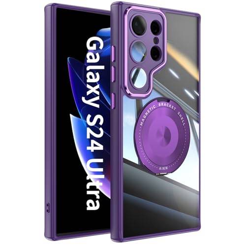 Rokmym Magnetiskt fodral kompatibelt med Samsung Galaxy S24Fe, magnetisk hållare och 360° vridbar ring metallram, stötsäkert stötdämpande fodral för Samsung Galaxy S24Fe, lila