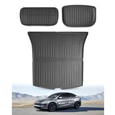 [3 Delar] LANGBEAN Mattor för Bagagelucka för Tesla Model Y Juniper 2025 (5 Sits), TPE Bagagerumsmattor Fram och Bak Model Y Original med Hög Kant, Halkfria och Vattentäta Tillbehör
