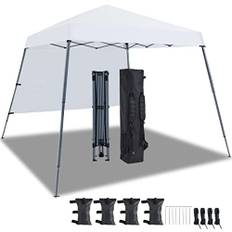 Yaheetech 3 x 3 m One Push paviljongstält, vikbart paviljong vattentätt, pop up paviljong med bärväska, UV-skydd 50+, för camping, fest, fester, vit