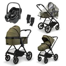 MOON green Pebble Essential Clicc barnevognskollektion 2024 moss melange inkl. MAXI COSI babyautostol 360 Black