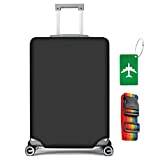 flintronic Bagageöverdrag, resväskeskydd, resebagage täckt, elastiskt skyddsfodral för resväska 53–81 cm, med bagageetikett x 1 + bagagerem x 1, svart, L (26"-28"), universell