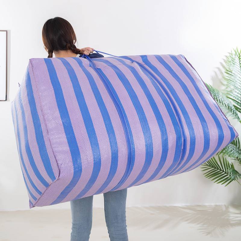 1pc 120l Large-capacity Car Travel Storage Bag, Quilt, Thickened Blue And White Nylon Bag, Duffel Bag, Portable Moving Bag.