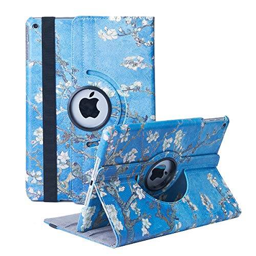 Fodral för iPad 10,2 tum 7/8/9. generation (2021/2020/2019) – 360 grader justerbart skyddsfodral som automatiskt väcker/vakna (aprikos blomma)