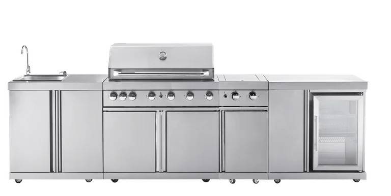 Udekøkken med køleskab Rustfri Florida Myoutdoorkitchen Stainless Collection Gasgrill Sidebrænder Vask