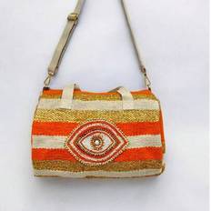 Retro Boston Style Bag, Bohemian . Fashion Retro Contrast Striped Women Handbag, With Personalized Rhinestone Craft, Eye Design, Retro Contrast Sequin - Orange