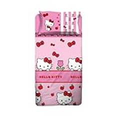 hermet Hello Kitty Lakan för enkelsäng, set för enkelsäng, överlakan med hörn, örngott, rosa, 100% bomull, officiell produkt