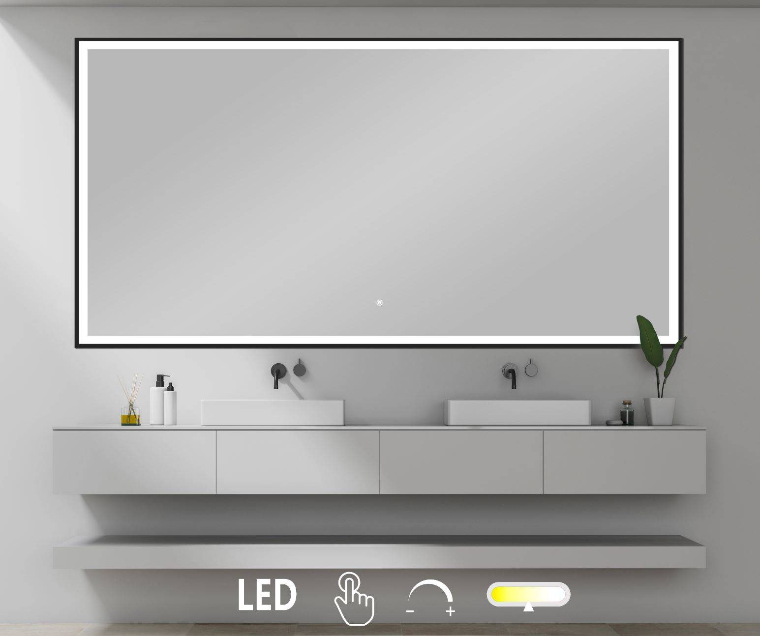 NY Fie 2 Spejl med LED lys og sort ramme - Mange størrelser 120x80 cm