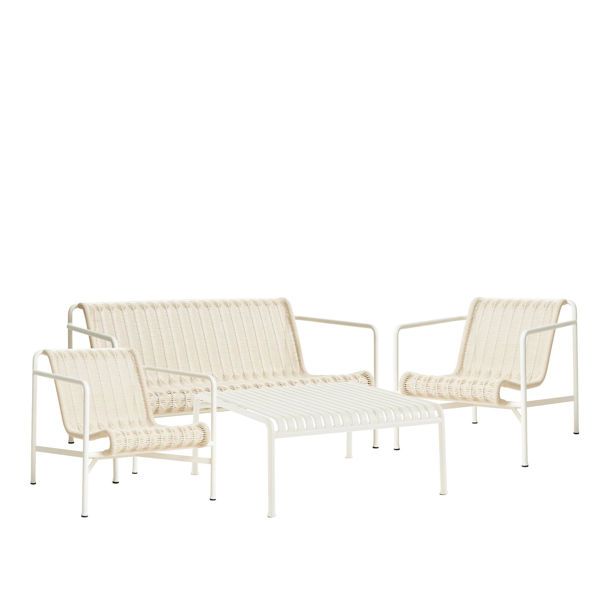 HAY - Palissade cord loungegruppe med loungesofa, 2 loungestole & lavt trædgårdsbord cream white - Udendørs loungegrupper