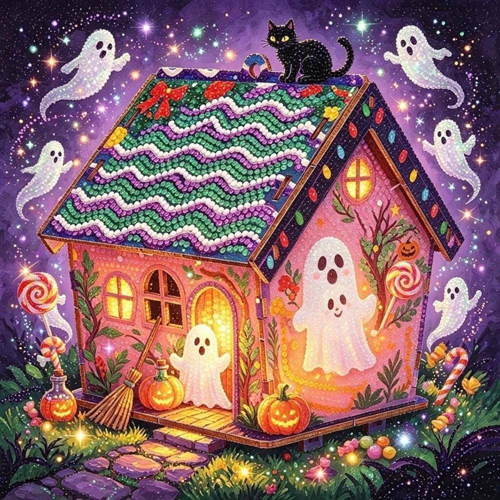 Läskigt Halloween Strassmålningskit 3D Trähus Handgjort Hantverksset DIY Hantverkskit Gåva