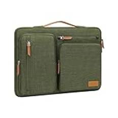MOSISO 360 skyddande laptopfodral 15 tum, 15 tum laptopfodral kompatibelt med MacBook Air M4 M3 M2 2025-2023, datoranteckningsbok, sidoöppning bärväska med 4 blixtlåsfickor och handtag, olivgrön