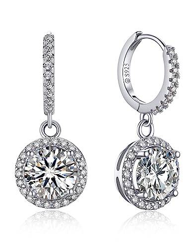 MomentWish Creolen mit Moissanite Diamant Anhänger, 2 Karat Moissanite Ohrringe Silber 925 Halo Liebes Geschenk für sie