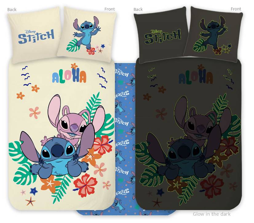 Disney Lilo and Stitch Aloha självlysande barnsängkläder 100x135 cm, 40x60 cm