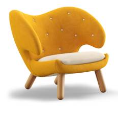 House of Finn Juhl - Pelican Chair With Buttons, Dark oiled oak, Cat. 2 Hallingdal 65 - 457/100 - Lænestole - Finn Juhl - Beige,Træ farvet,Gul - Træ/Tekstilmateriale