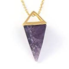 Reiki Chakra Piramide Pendolo Gemma Naturale di Pietra Del Pendente Della Collana Monili Europei Hexagon Cristallo di Modo Pilastro Amuleto Gioielli-Amethyst GULD