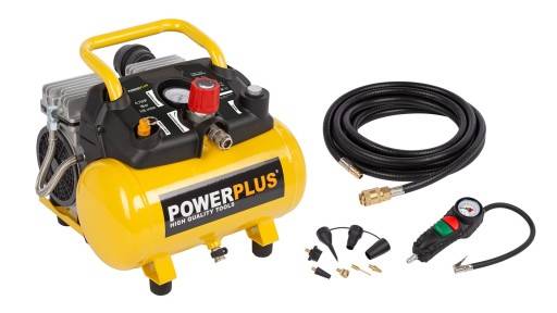 PowerPlus støjsvag/oliefri kompressor med 6 liters tank