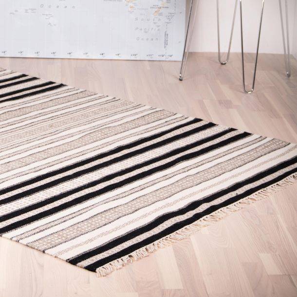 Kelimtæppe Uld Denver Elfenben Sort 140 x 200.