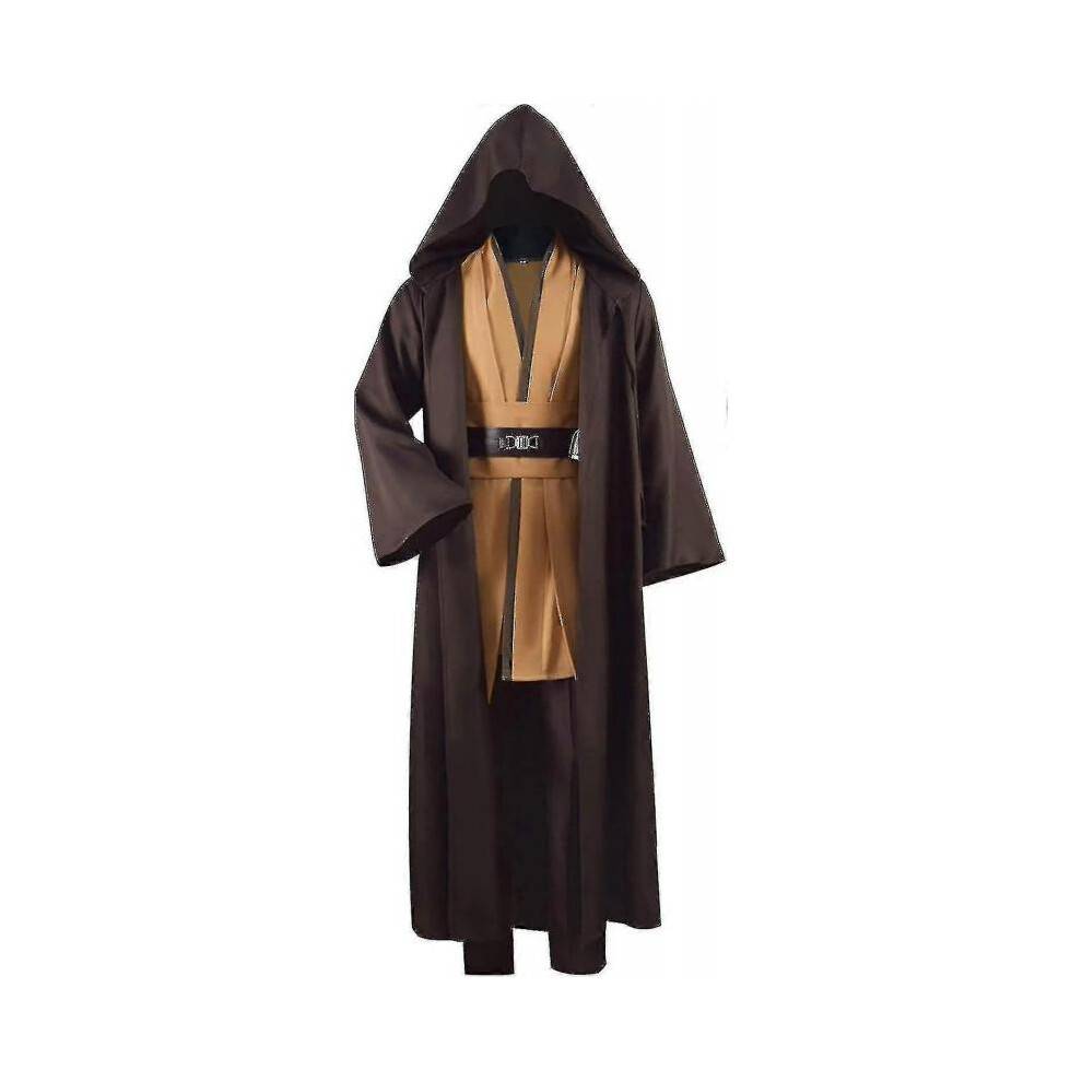 (XX-Large, Brown) Adult Tunic Costume For Jedi Outfit Skywalker Halloween Cosplay Costume Hooded Robe Cloak Full Set Uniform Three Versions