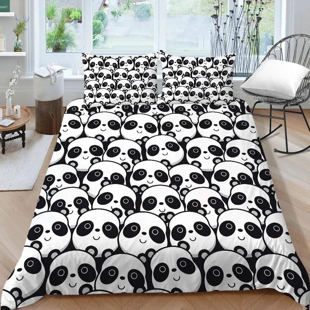 Panda Sängkläder Set för Barn Pojkar Flickor Söt Tecknad Jättepanda Påslakanset KingQueen Storlek Gul Mjuk Polyester Täcke AU Single 140x210cm