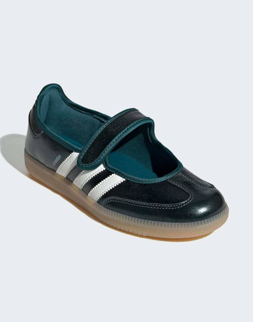 adidas Originals - Samba - Grønne og hvide Mary Jane-sko med gummisål - 35 1/3