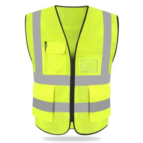 HYCOPROT Sicherheitswesten Warnweste Hohe Sichtbarkeit Reflektierendes Weste Executive Manager Jacke Zip 2 Band Brace (Gelb-mesh, S)