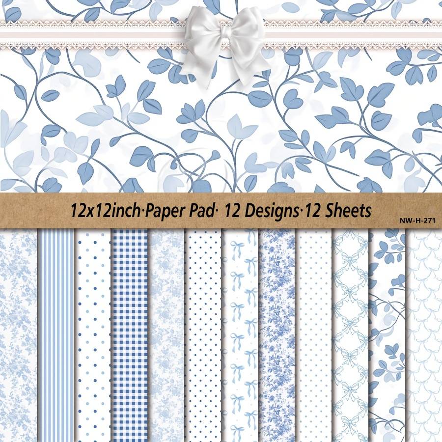 TEMU 12/24 Sheets 12x12 Inch Paper Pad, Art Craft Pattern Paper For Scrapbooking, Cardstock Paper For Festival Gift Decorations, Diy Decorative Background Card Making Supplies - Blue