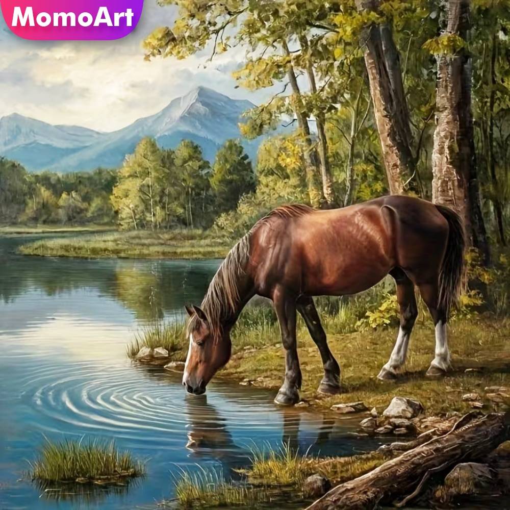 Momoart Diamond Mosaic Horse Animal Acrylic Craft Supplies Diamond Painting River DIY Cross Stitch Embroidery Handmade Gift