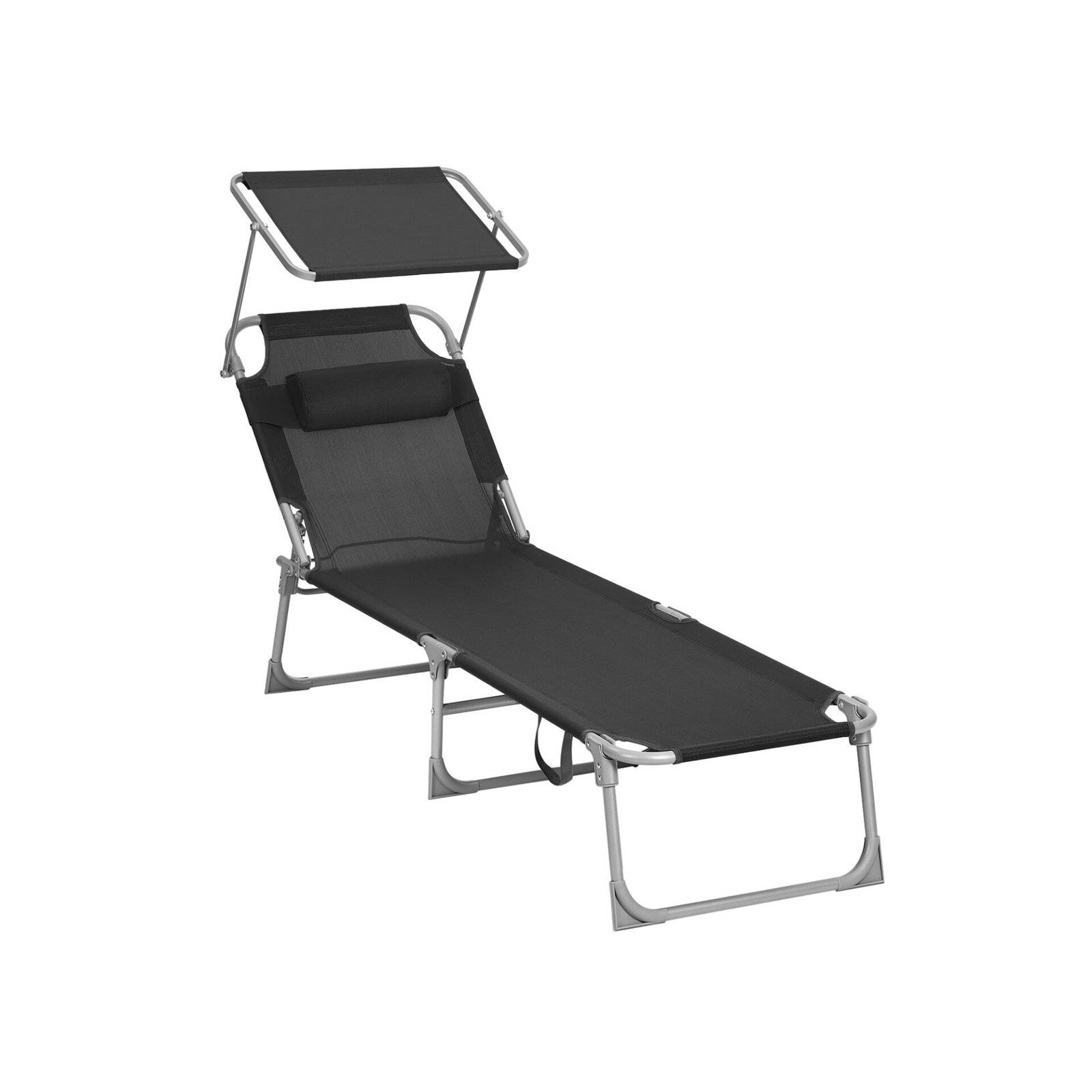Liggestol, Solseng, Hvilestol med Nakkestøtte, 53 x 193 x 29,5 cm, Sort