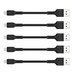 0,1 m iPhone laddningskabel, kort, 5-pack USB A till Lightning-kabel, 10 cm original iPhone snabbladdningskabel, kompatibel med Apple iPhone13 12 11 Pro Max Xs Xr X 8 7 6 Plus SE iPad Air/Mini (10 cm, svart)