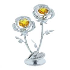 Crystocraft Chrome Plated Double Rose - 50th Anniversary One Size