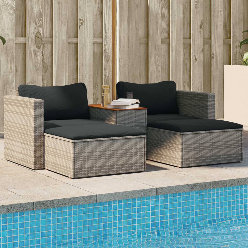 Sofasæt Til Haven 5 Dele Med Hynder Polyrattan Akacietræ - Grå