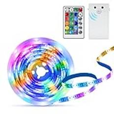 ZAIYW LED Strip Lights med Batteri Rörelsesensor, 60 LED 2M med RGB LED klistermärke och fjärrkontroll och 3000K Varm vit, LED Strip Lights Trappan dekoration, Skåp och säng